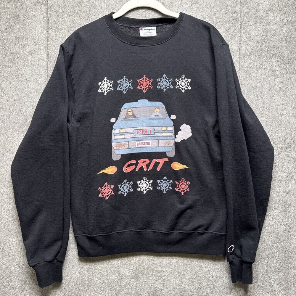 Vtg Barstool Sports Sweatshirt Small Black GRIT Road Trip Snowflake Sweater